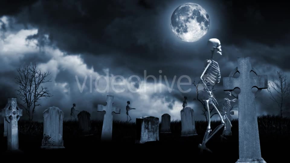 Skeletons Walking Through The Cemetery Videohive 17331375 Motion Graphics Image 5
