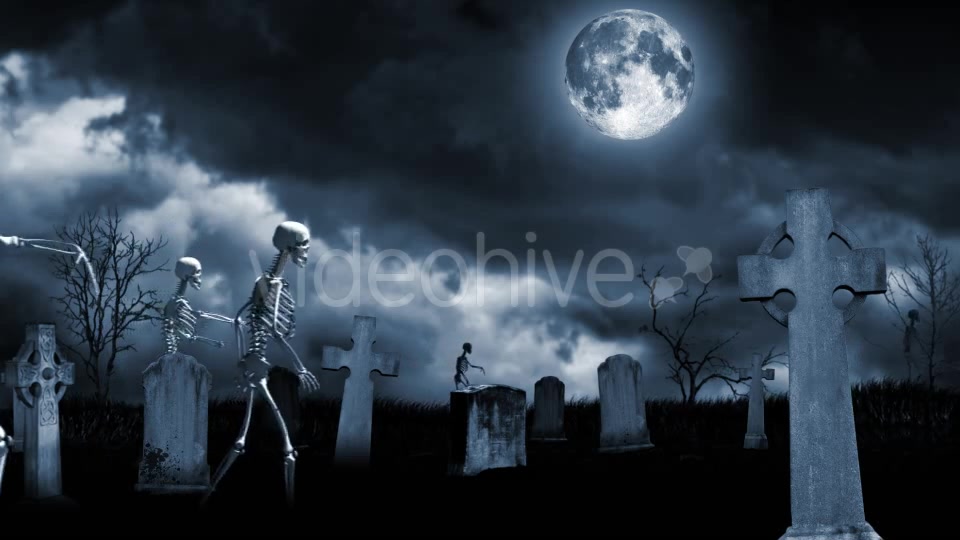Skeletons Walking Through The Cemetery Videohive 17331375 Motion Graphics Image 7