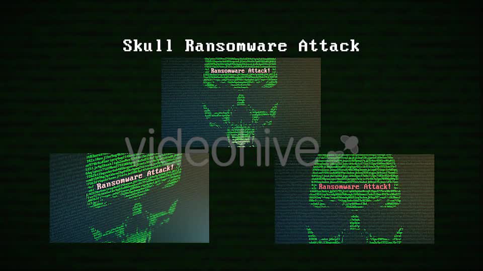 Skull Ransomware Attack with Random Letters and Numbers on a Computer Screen Videohive 20813960 Motion Graphics Image 1