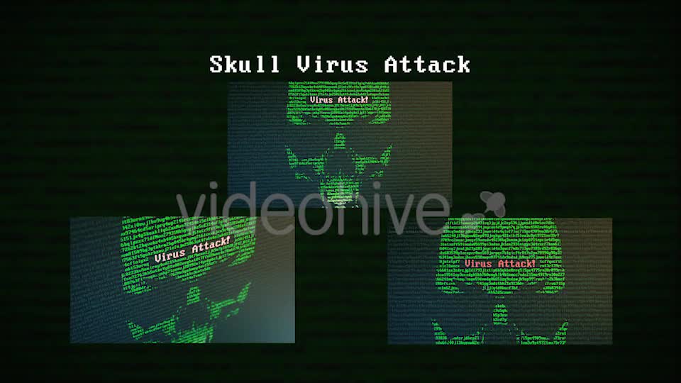 Skull Virus Attack with Random Letters and Numbers on a Computer Screen Videohive 20830059 Motion Graphics Image 1