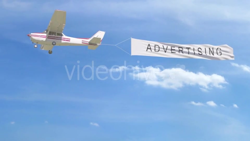 Small Propeller Airplane Towing Banner with ADVERTISING Caption in the Sky Videohive 20199418 Motion Graphics Image 2