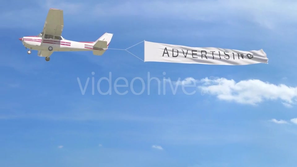Small Propeller Airplane Towing Banner with ADVERTISING Caption in the Sky Videohive 20199418 Motion Graphics Image 3