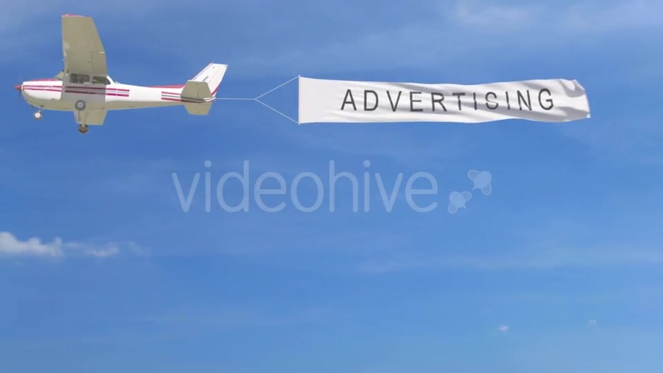 Small Propeller Airplane Towing Banner with ADVERTISING Caption in the Sky Videohive 20199418 Motion Graphics Image 6