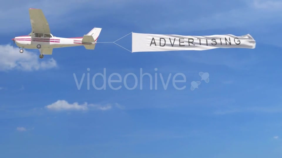 Small Propeller Airplane Towing Banner with ADVERTISING Caption in the Sky Videohive 20199418 Motion Graphics Image 7