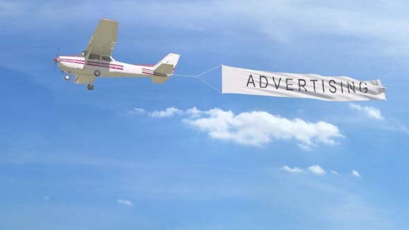 Small Propeller Airplane Towing Banner with ADVERTISING Caption in the Sky - Videohive 20199418 Download