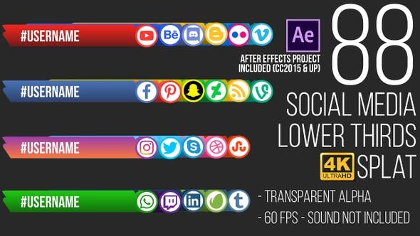 Social Media Lower Thirds Splat 4K (Video) - Videohive Download 25237448