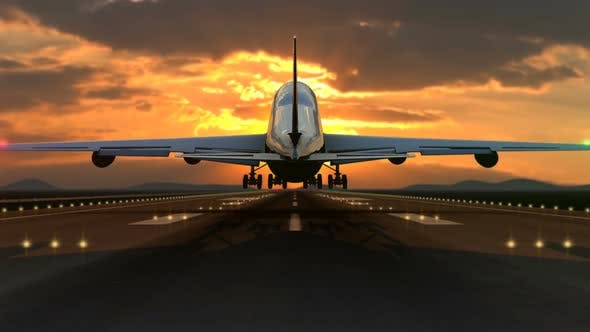 Spectacular Airplane Landing Against Sunset - Download 23216380 Videohive