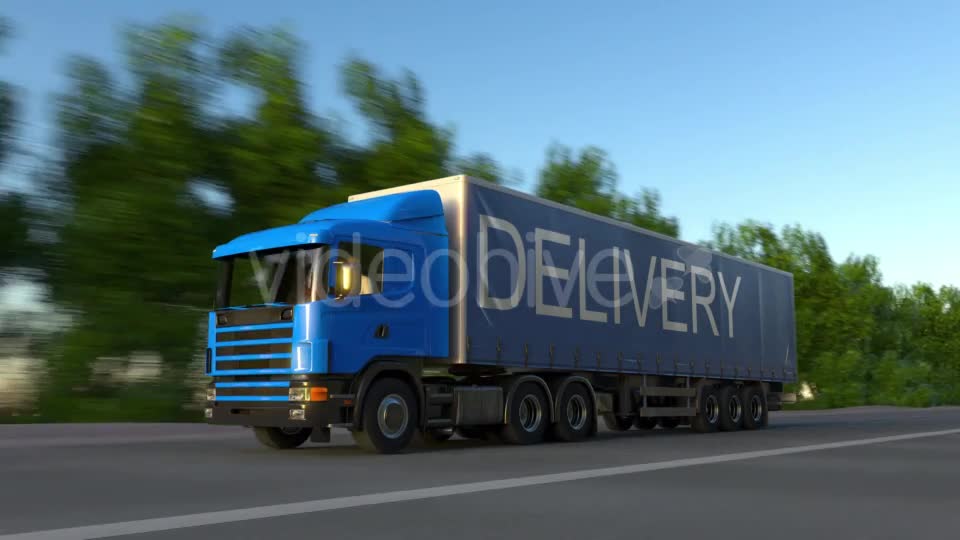 Speeding Freight Semi Truck with DELIVERY Caption on the Trailer Videohive 19770298 Motion Graphics Image 1