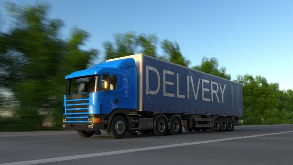 Speeding Freight Semi Truck with DELIVERY Caption on the Trailer - Videohive 19770298 Download
