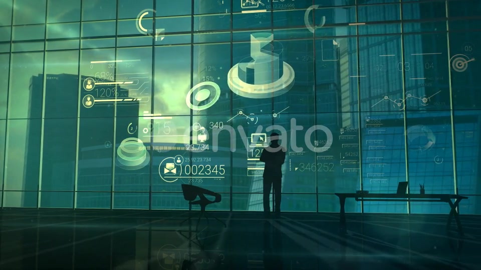 Successful Businessman In A Large Office On The Background Of Infographics Videohive 21997313 Motion Graphics Image 6