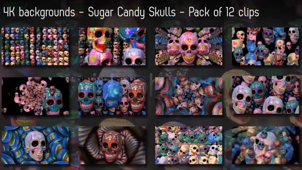 Sugar Candy Skulls 12 Clips + 6 Transitions Videohive 13028604 Motion Graphics Image 2