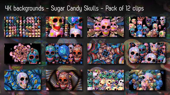 Sugar Candy Skulls 12 Clips + 6 Transitions - Videohive 13028604 Download