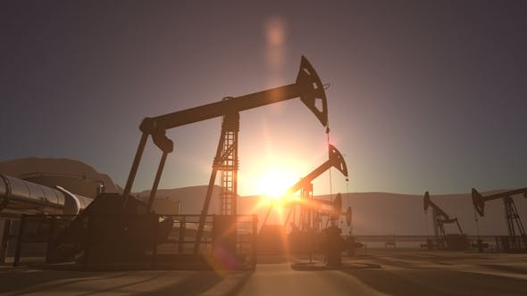 Sunrise Over Oil Field with Pumpjacks and Pipeline - 21773620 Download Videohive