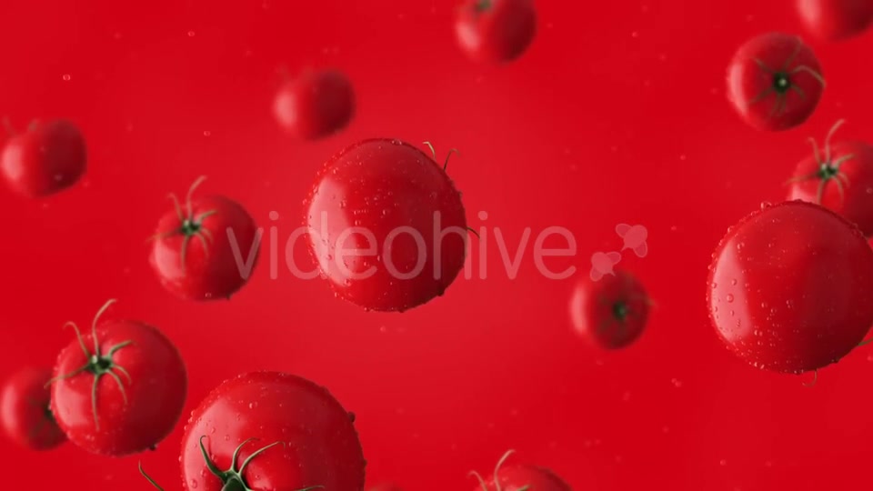 Super Clip Of Falling Red Tomatoes And Water Drops Against Red Background Videohive 17276195 Motion Graphics Image 10