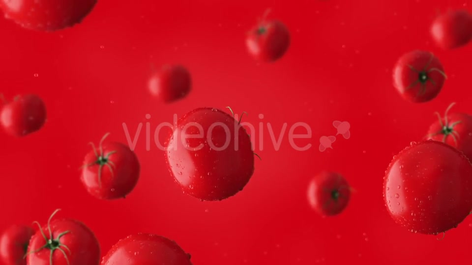 Super Clip Of Falling Red Tomatoes And Water Drops Against Red Background Videohive 17276195 Motion Graphics Image 11