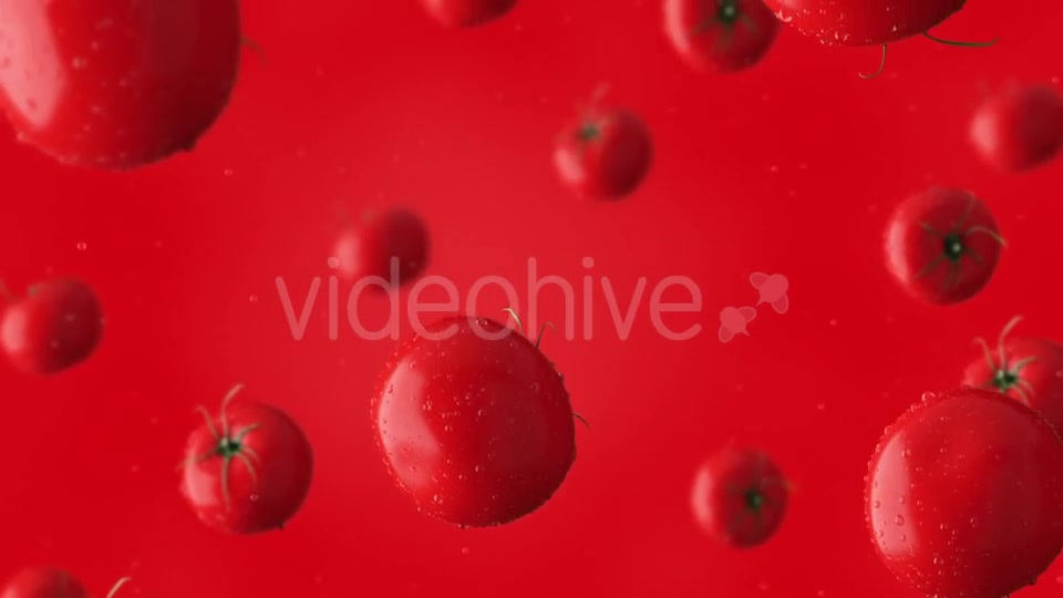 Super Clip Of Falling Red Tomatoes And Water Drops Against Red Background Videohive 17276195 Motion Graphics Image 12