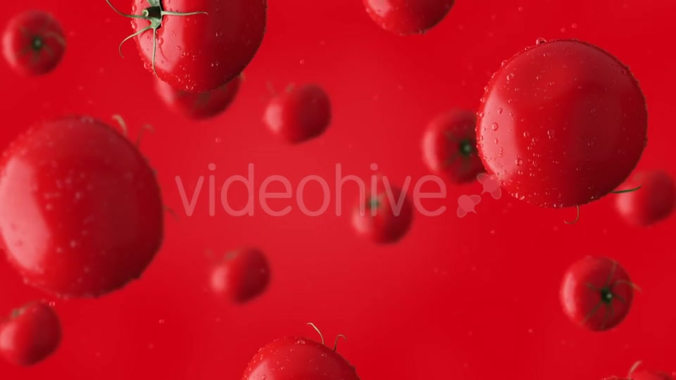 Super Clip Of Falling Red Tomatoes And Water Drops Against Red Background Videohive 17276195 Motion Graphics Image 3