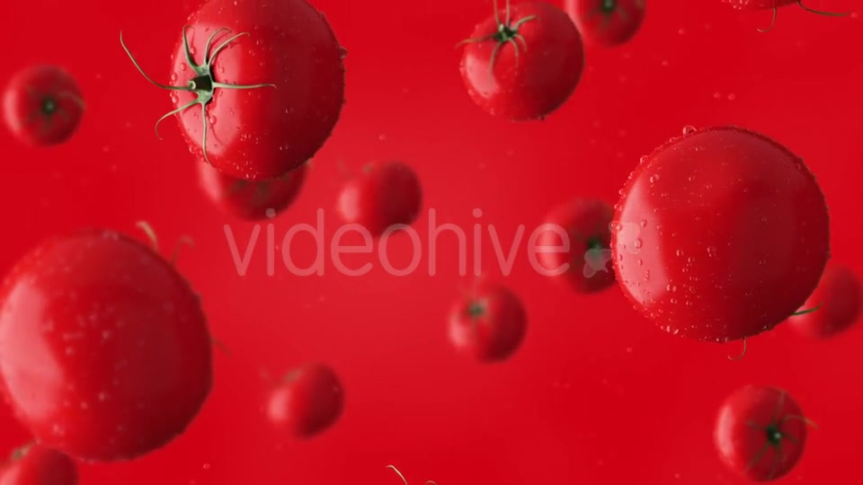 Super Clip Of Falling Red Tomatoes And Water Drops Against Red Background Videohive 17276195 Motion Graphics Image 4