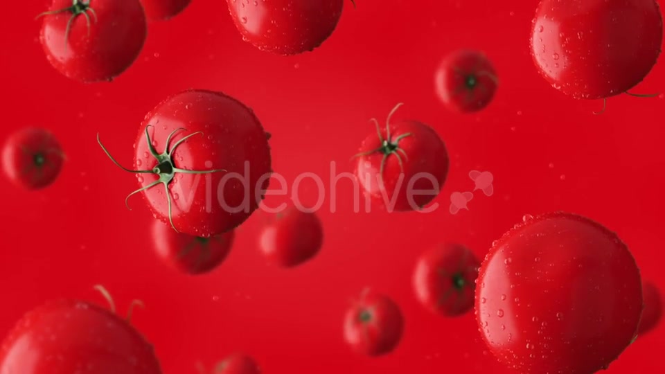 Super Clip Of Falling Red Tomatoes And Water Drops Against Red Background Videohive 17276195 Motion Graphics Image 6