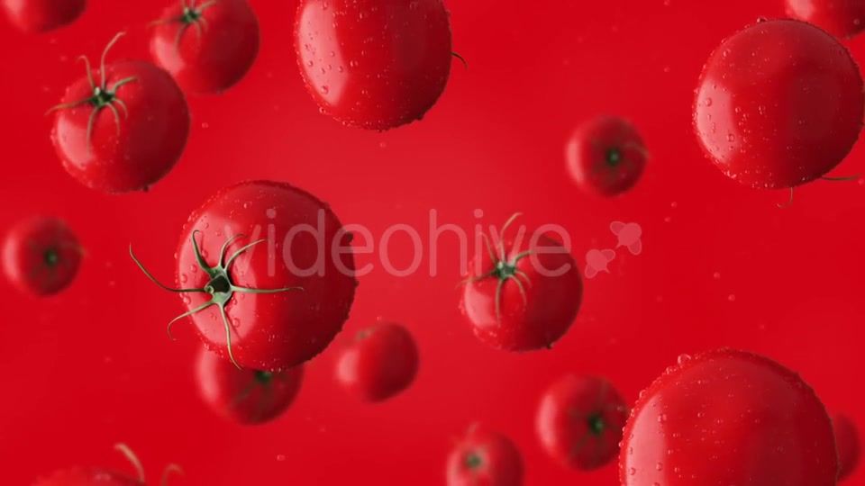 Super Clip Of Falling Red Tomatoes And Water Drops Against Red Background Videohive 17276195 Motion Graphics Image 7