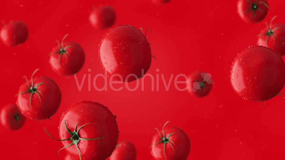 Super Clip Of Falling Red Tomatoes And Water Drops Against Red Background Videohive 17276195 Motion Graphics Image 9