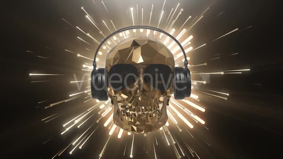 The Golden Low Poly Skull of the DJ on the Background of the Equalizer Videohive 21513768 Motion Graphics Image 1