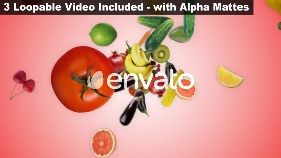 Three Falling Fruits and Vegetables, with Alpha Matte (3 Videos) Videohive 22095612 Motion Graphics Image 1