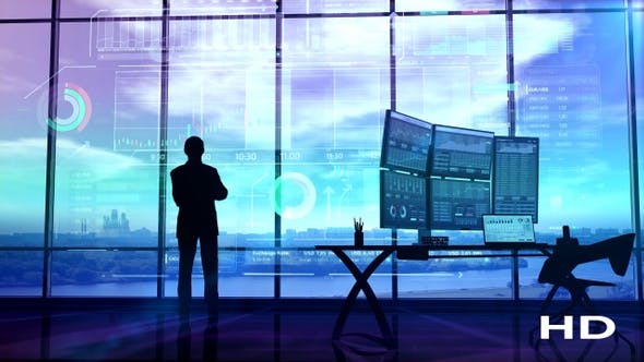 Trader In The Big Office And Stock Exchange Infographics HD - 23628911 Videohive Download