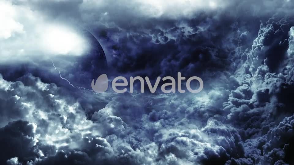 Travel Through Abstract Dark Thunder Clouds to Mysterious Planet and Big Star Videohive 21636979 Motion Graphics Image 1
