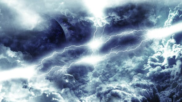 Travel Through Abstract Dark Thunder Clouds to Mysterious Planet and Big Star - 21636979 Download Videohive