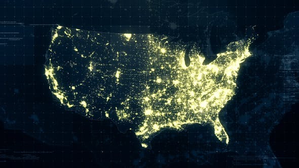 USA Map Night Lighting Rollback 4K - 19200013 Videohive Download