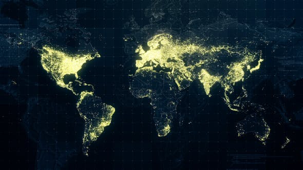 World Map Night Lighting Rollback 4K - 19197777 Videohive Download