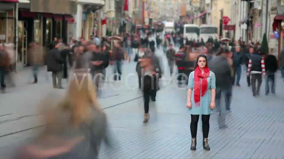 Young Woman Standing In Busy City Street  Videohive 7835506 Stock Footage Image 1